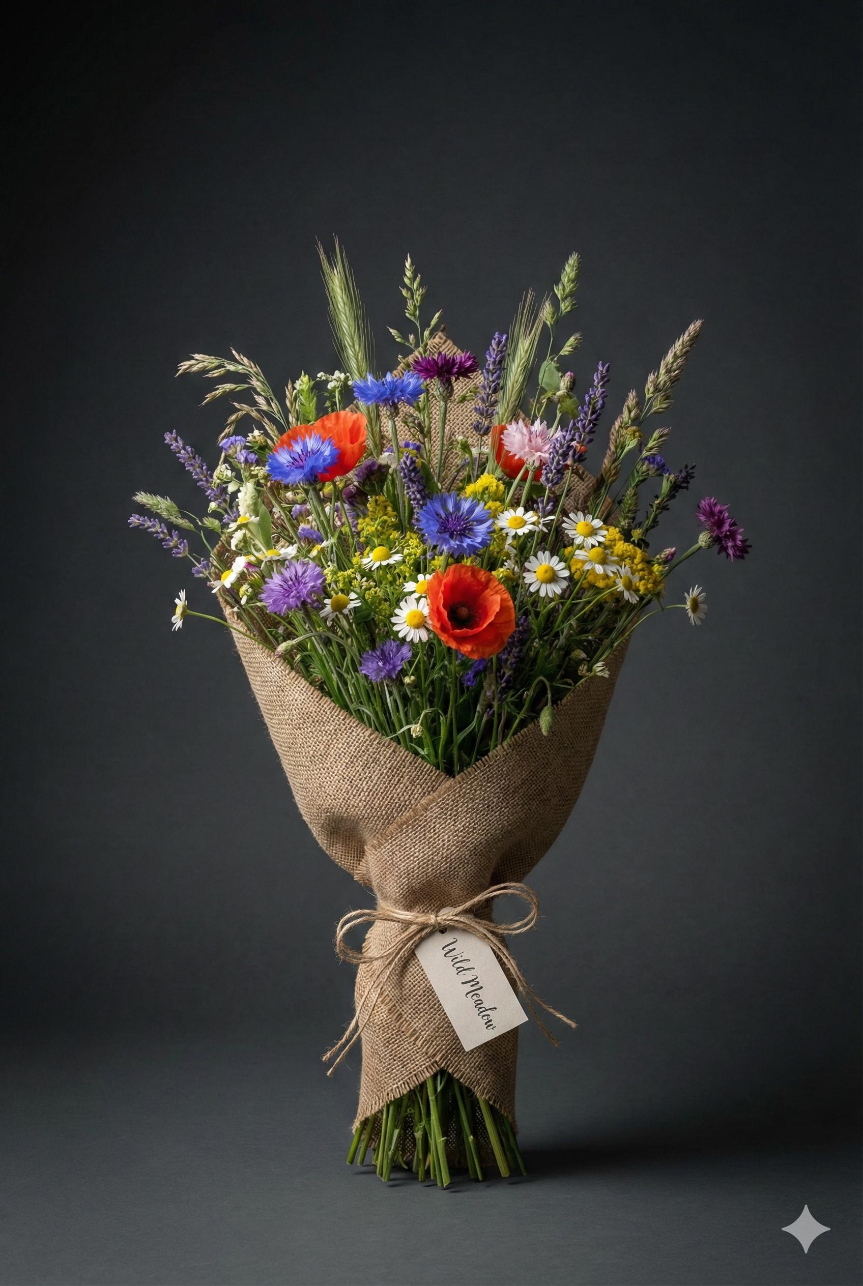 Subscription box flatlay with seasonal stems and arranger guide